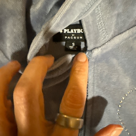 Playboy for Pacsun Y2K Baby Blue Zip-Up Hoodie with Heart Accent - Picture 2 of 10
